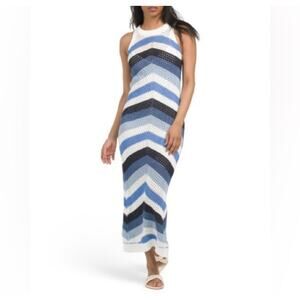 Young Fabulous and Broke Midi Dress Crochet Blue White Stripe Sleeveless Knit XS